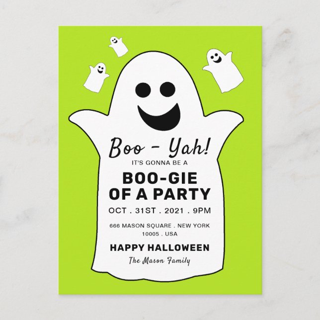 Happy Ghost, Green Halloween Party Invitation (Front)