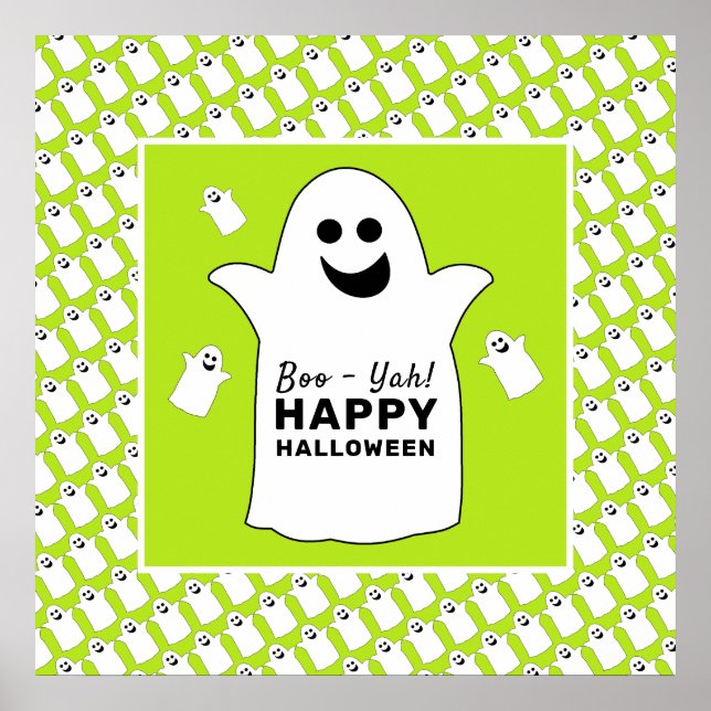 Happy Ghost, Green Halloween Party Poster (Front)
