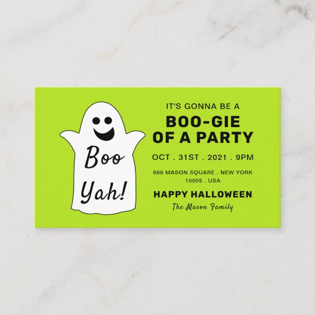  Happy Ghost, Green Halloween Party Ticket Invite (Front)