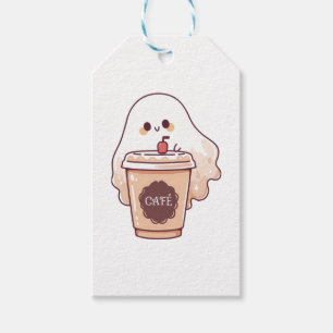 Happy Ghost Loves Coffee Sticker Gift Tags