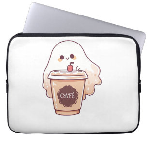 Happy Ghost Loves Coffee Sticker Laptop Sleeve
