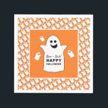 Happy Ghost, Orange Halloween Party Napkin<br><div class="desc">These paper napkins are perfect for anyone planning a Halloween celebration. The design features happy ghosts on the front with a tiled ghost pattern and is finished with matching editable wording. This fun design can be personalized to suit your special event and will be the perfect accessory for any Halloween...</div>