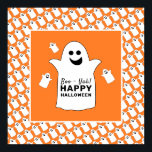 Happy Ghost, Orange Halloween Party Poster<br><div class="desc">This Halloween welcome sign is perfect for anyone planning a Halloween celebration. The design features happy ghosts on the front with a tiled ghost pattern and is finished with matching editable wording. This fun design can be personalized to suit your special event and will be the perfect decor for any...</div>