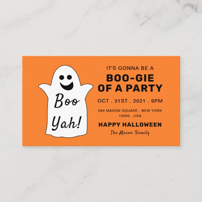 Happy Ghost, Orange Halloween Party Ticket Invite (Front)