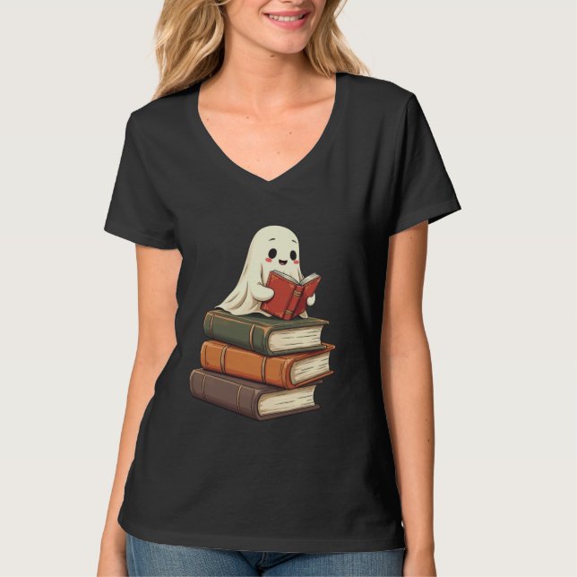 Happy Ghost Reader - Funny Bookworm T-Shirt (Front)