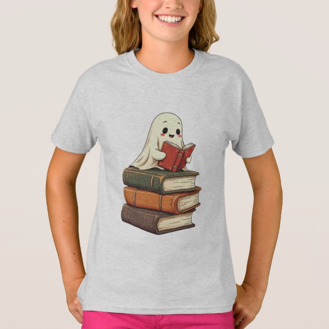 Happy Ghost Reader - Funny Bookworm T-Shirt (Front)