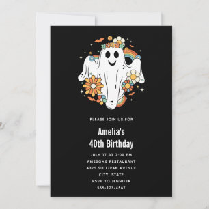 Happy Ghost Retro Hippie Vibe Birthday Invitation