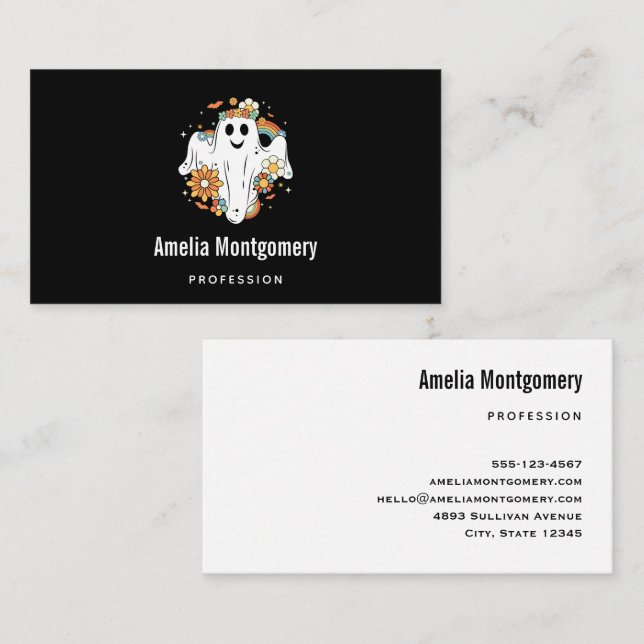 Happy Ghost Retro Hippie Vibe Business Card (Front/Back)
