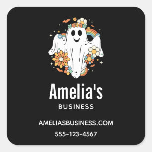  Happy Ghost Retro Hippie Vibe Business Square Sticker