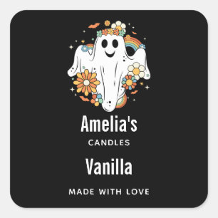 Happy Ghost Retro Hippie Vibe - Candle Business Square Sticker