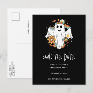 Happy Ghost Retro Hippie Vibe Halloween Announcement Postcard