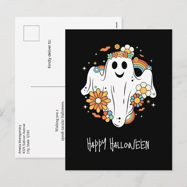 Happy Ghost Retro Hippie Vibe Halloween Holiday Postcard (Front/Back)