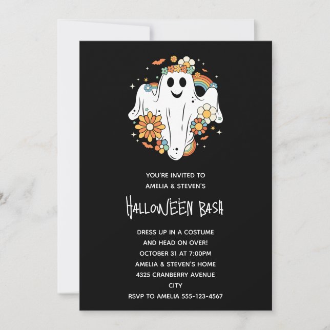 Happy Ghost Retro Hippie Vibe Halloween Invitation (Front)