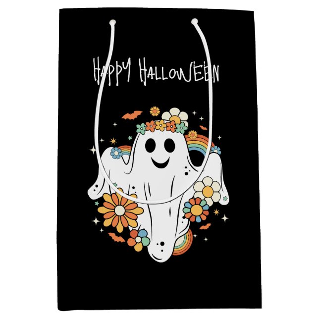 Happy Ghost Retro Hippie Vibe Halloween Medium Gift Bag (Front)