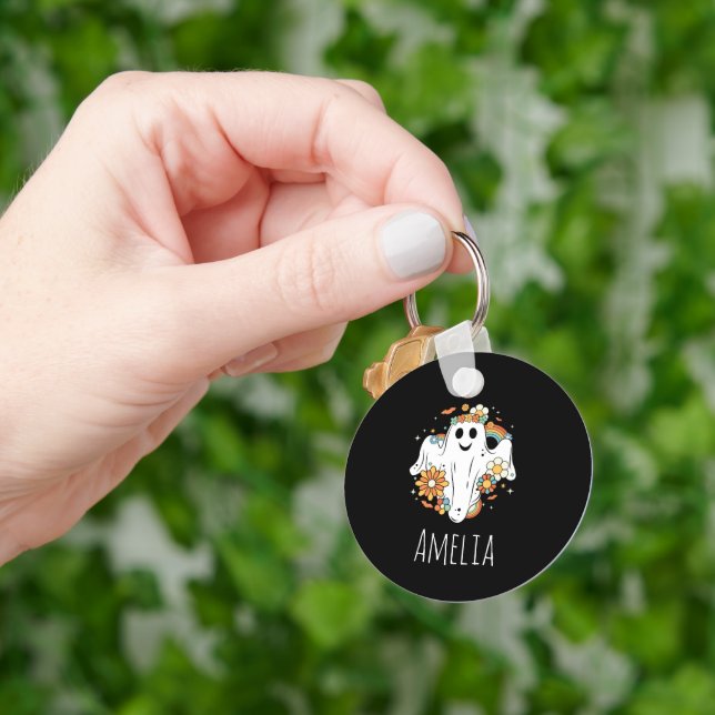 Happy Ghost Retro Hippie Vibe Key Ring (Hand)