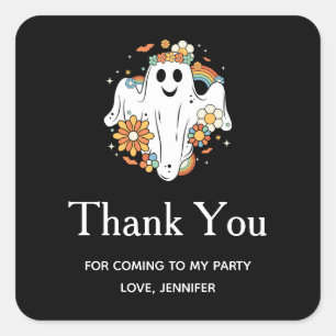 Happy Ghost Retro Hippie Vibe Party Thank You Square Sticker