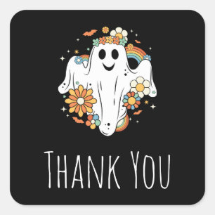 Happy Ghost Retro Hippie Vibe Party Thank You Square Sticker