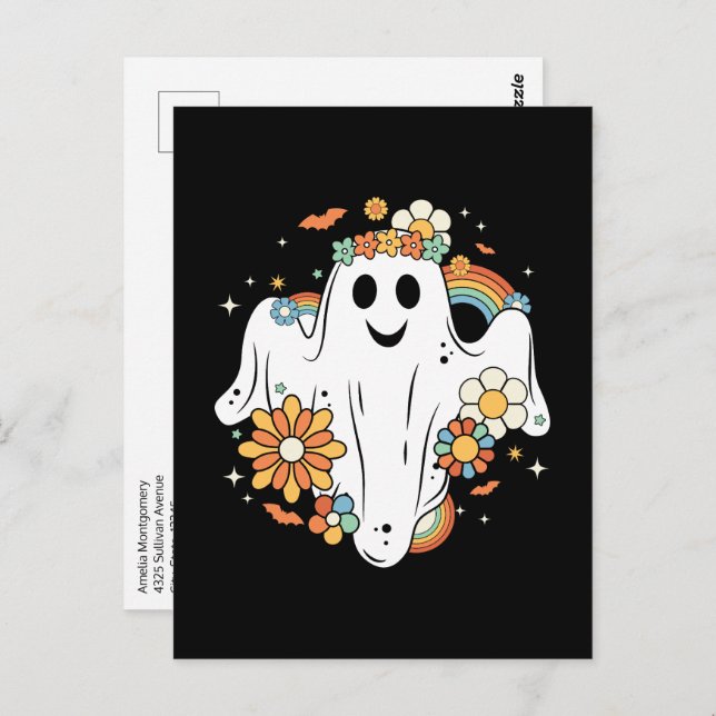 Happy Ghost Retro Hippie Vibe Postcard (Front/Back)