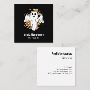 Happy Ghost Retro Hippie Vibe Square Business Card