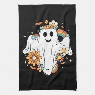 Happy Ghost Retro Hippie Vibe Tea Towel