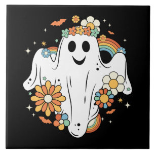 Happy Ghost Retro Hippie Vibe Tile