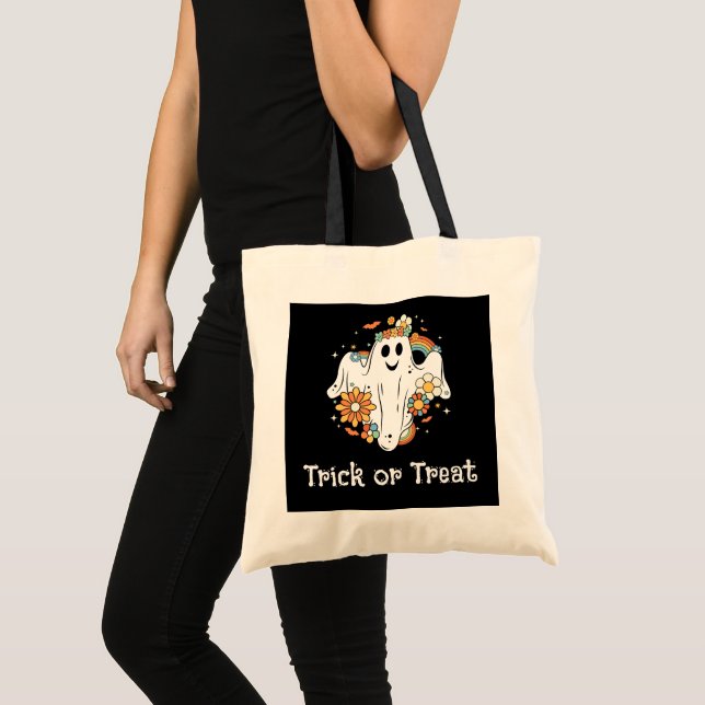 Happy Ghost Retro Hippie Vibe Tote Bag (Front (Product))