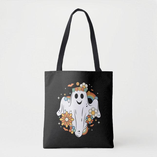 Happy Ghost Retro Hippie Vibe Tote Bag (Front)