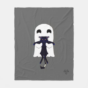 Happy Ghost & Scraggly Black Cat Fleece Throw Blanket