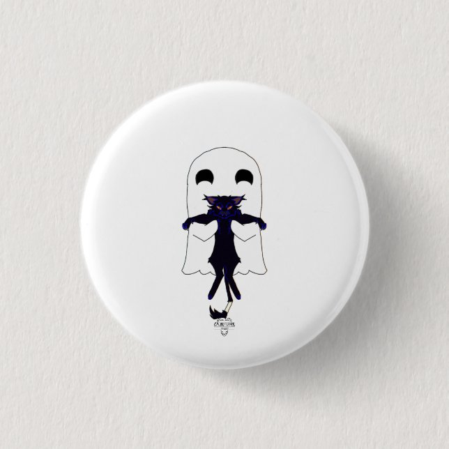 Happy Ghost & Scraggly Cat Button (Front)