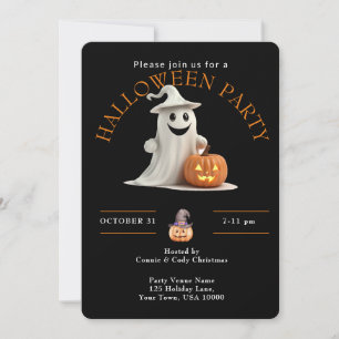 HAPPY GHOST WITH PUMPIN HALLOWEEN Party Invitation