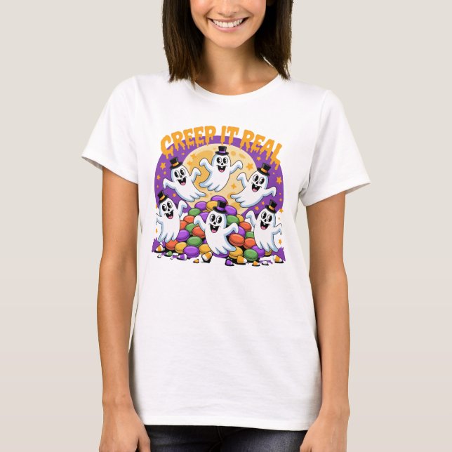 Happy Ghosts – a fun Halloween T-shirt (Front)