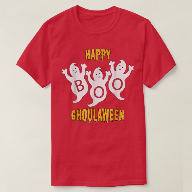 Happy Ghoulaween Halloween Cute Ghosts Trio With B T-Shirt (Design Front)