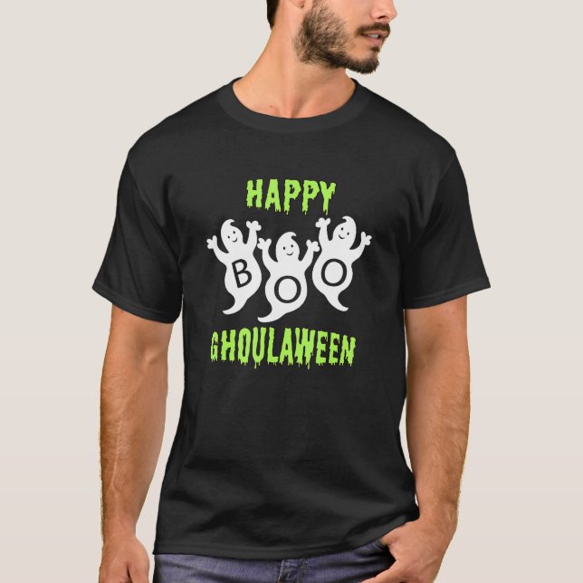 Happy Ghoulaween Halloween Cute Ghosts Trio With B T-Shirt (Front)