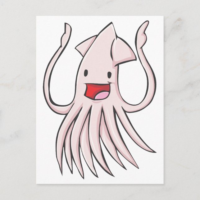 Happy Giant Squid Cartoon Postcard (Front)
