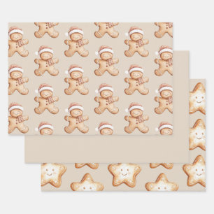 Happy Gingerbread and Star Cookie  Wrapping Paper Sheet