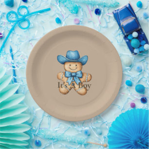 Happy Gingerbread Cowboy Baby Shower Paper Plate