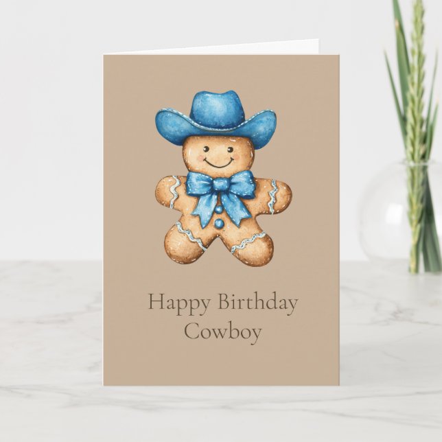 Happy Gingerbread Cowboy Birthday Card (Front)