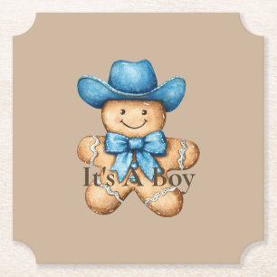 Happy Gingerbread Cowboy It's A Boy Baby Shower Paper Coaster
