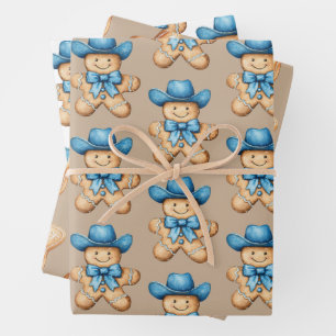 Happy Gingerbread Cowboy Wrapping Paper Sheet