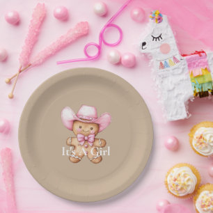 Happy Gingerbread Cowgirl Baby Shower Paper Plate