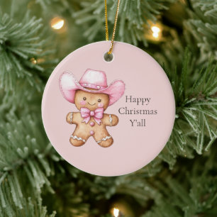 Happy Gingerbread Cowgirl Christmas Ceramic Tree Decoration