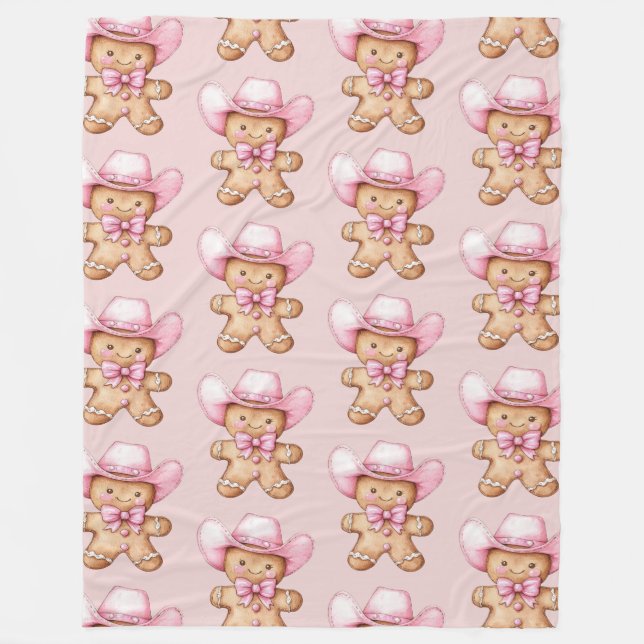 Happy Gingerbread Cowgirl Christmas Fleece Blanket (Front)