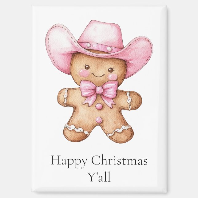 Happy Gingerbread Cowgirl Christmas Magnet (Front)
