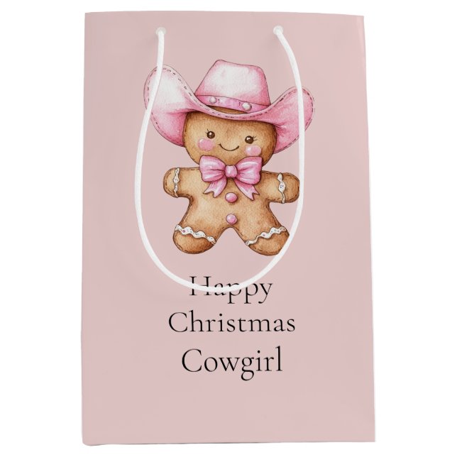 Happy Gingerbread Cowgirl Christmas Medium Gift Bag (Front)