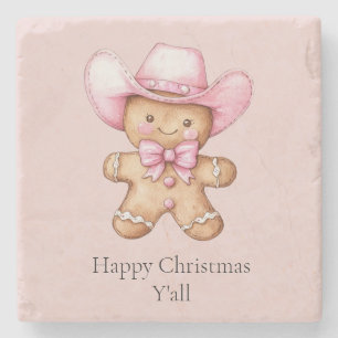 Happy Gingerbread Cowgirl Christmas Stone Coaster
