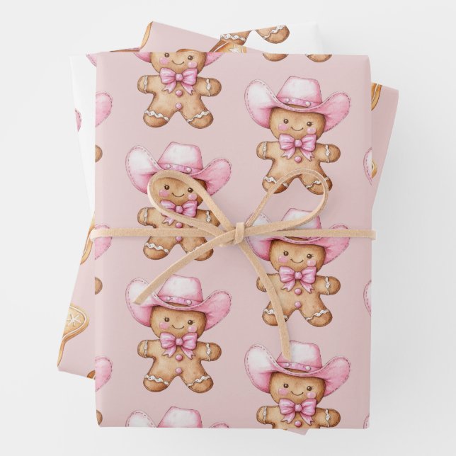 Happy Gingerbread Cowgirl Christmas Wrapping Paper Sheet (In situ)