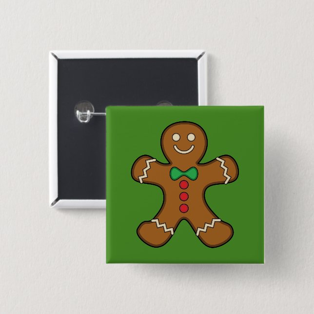 Happy Gingerbread Man 15 Cm Square Badge (Front & Back)