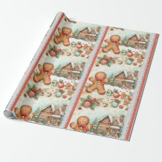 Happy Gingerbread Man Gingerbread House Wrapping Paper