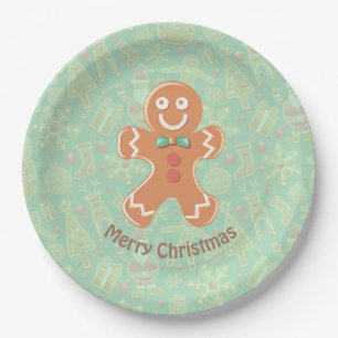 Happy Gingerbread Man Merry Christmas Paper Plate