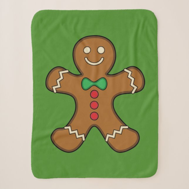 Happy Gingerbread Man Sherpa Blanket (Front)
